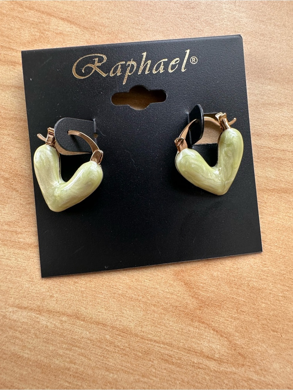 Olive Green Heart Hoop Earrings with Gold-Tone Clasps